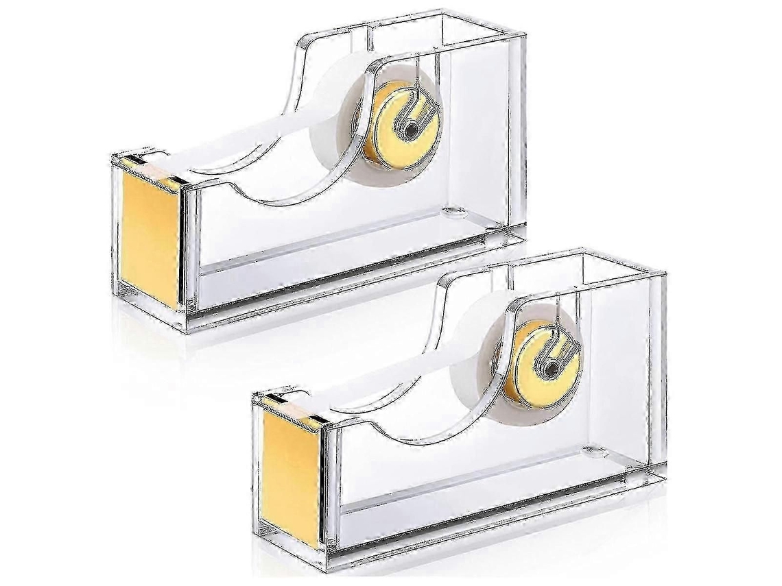 Juego de 2 dispensadores de cinta adhesiva de acrílico transparente para uso en oficina. GOKOCO