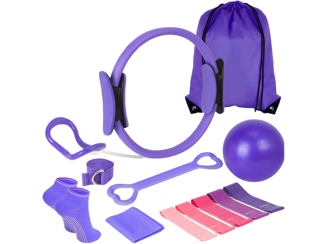 Set de ejercicios de 13 piezas con anillas de yoga y pilates MDUG (morado)