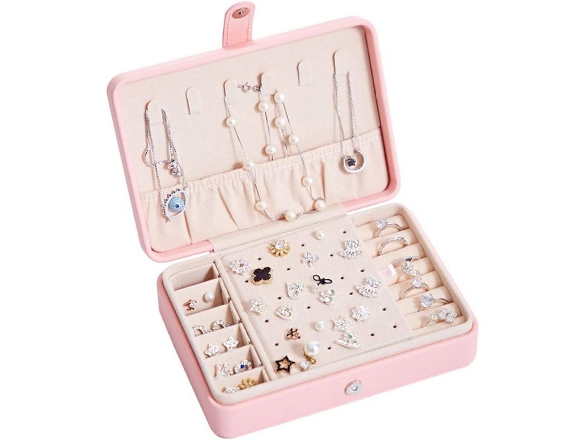 Caja Organizadora De Joyería Portátil De Cuero Pu Para Mujeres (rosa)