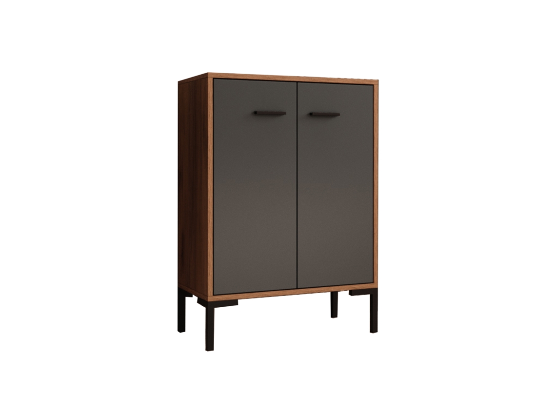 Aparador pequeño Lander L15 en color nogal, ámbar y gris, 84 cm, Beautiful Furniture