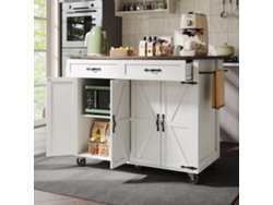 Isla de cocina con carrito de servicio y encimera extensible, cuatro puertas y dos cajones en madera (sin dimensiones)