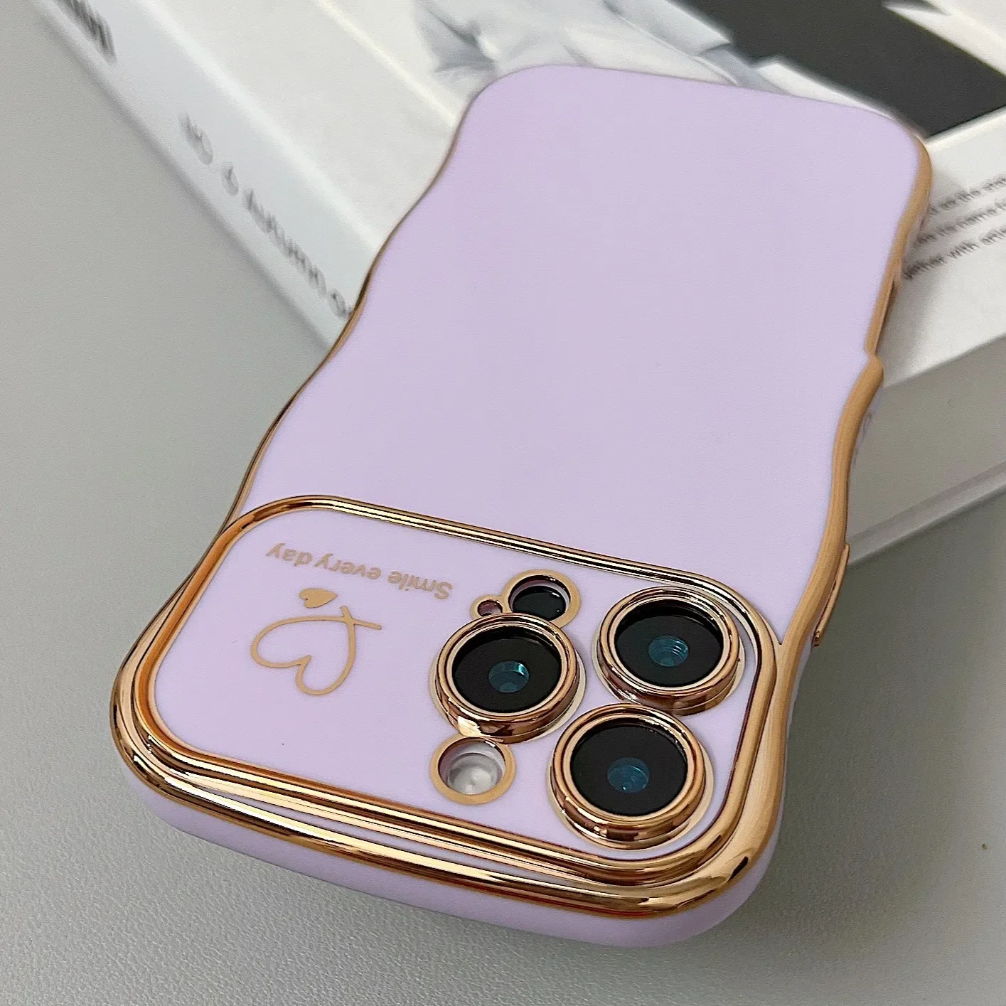 (iphone 14, Morado Claro) Funda De Tpu Suave Con Forma De Corazón Ondulado Y Acabado Galvanizado, Apta Para Iphone, Protección A Prueba De Golpes.