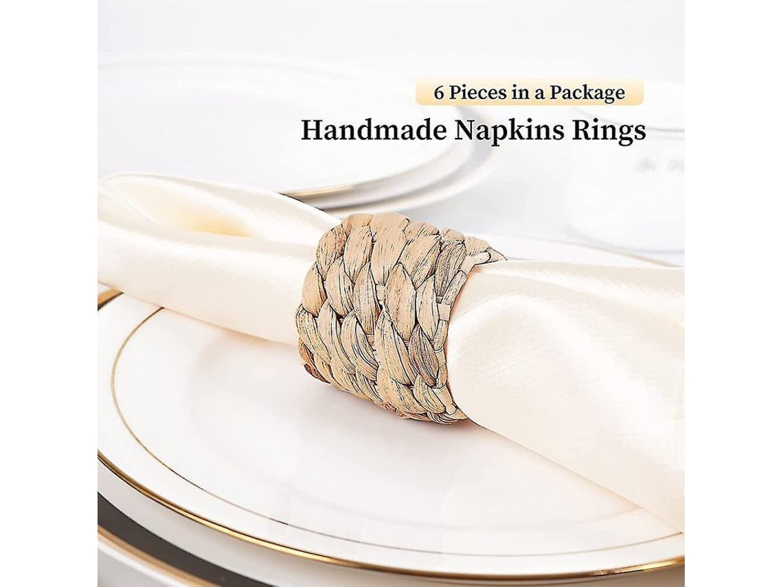 Anillos De Servilletas Tejidos, Set De 6, Hechos A Mano Con Lirio De Agua, Estilo Campestre Para Mesas De Cena Y Eventos