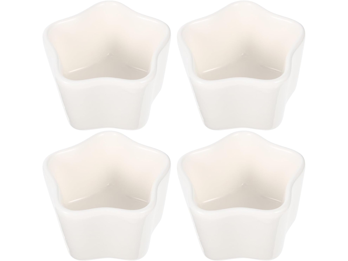 Juego De 4 Cuencos Para Salsa De Diseño Sencillo Y Resistente, En Cerámica Blanca.