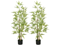 2 Plantas Artificiales Plantas Sintéticas De Bambú Con 498 Hojas Para Decoración En Salón Oficina Ø15x120 Cm Verde