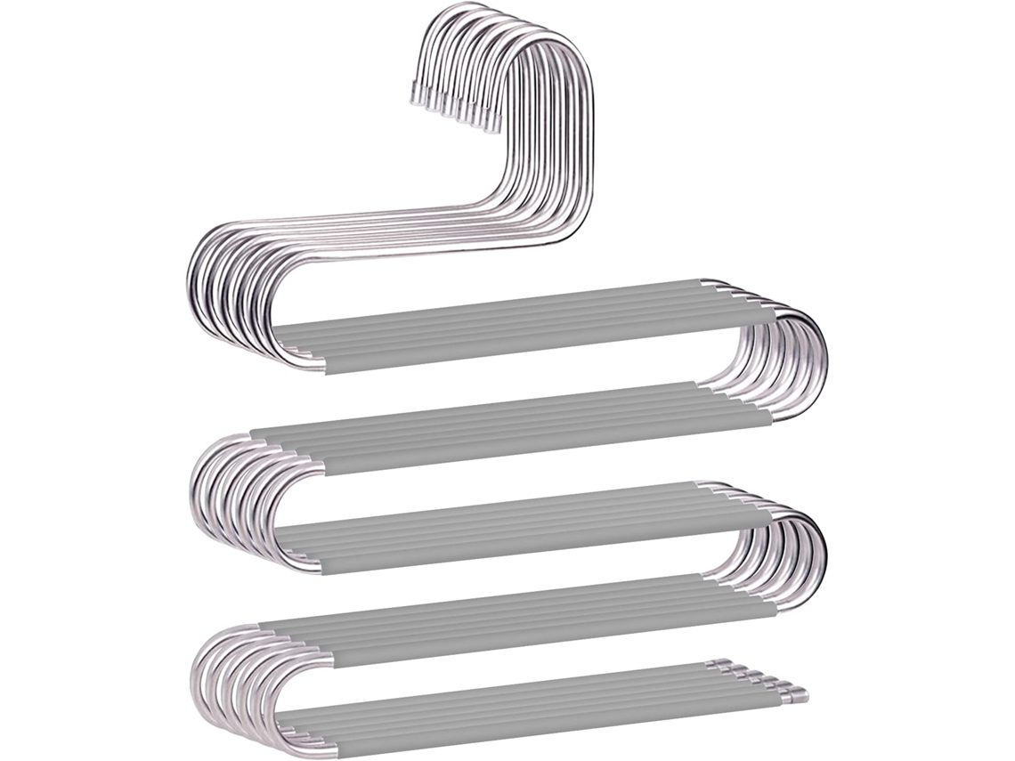 6 Cabides Inox Form S Gris Anti deslizante para Calças e Gravatas ZYBLSSBB