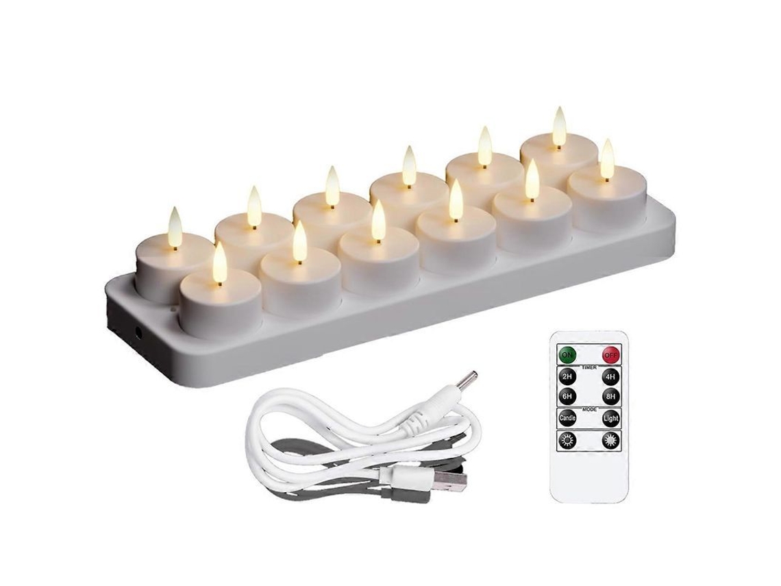 Velas De Té Recargables, 12 Velas Recargables Con Base De Carga Remota, Led Flamele