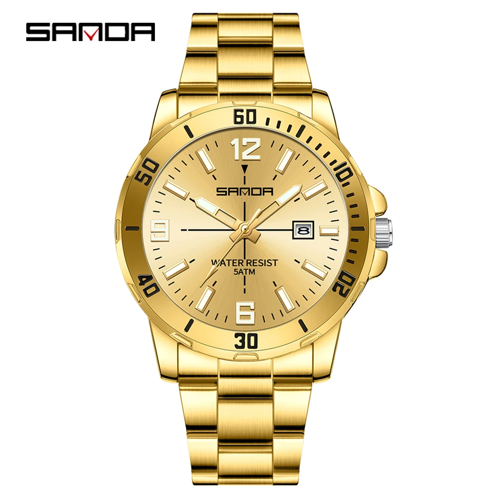 Reloj De Cuarzo Para Hombre (dorado), Esfera Grande, Resistente Al Agua, Con Fecha Y Funciones Luminosas.