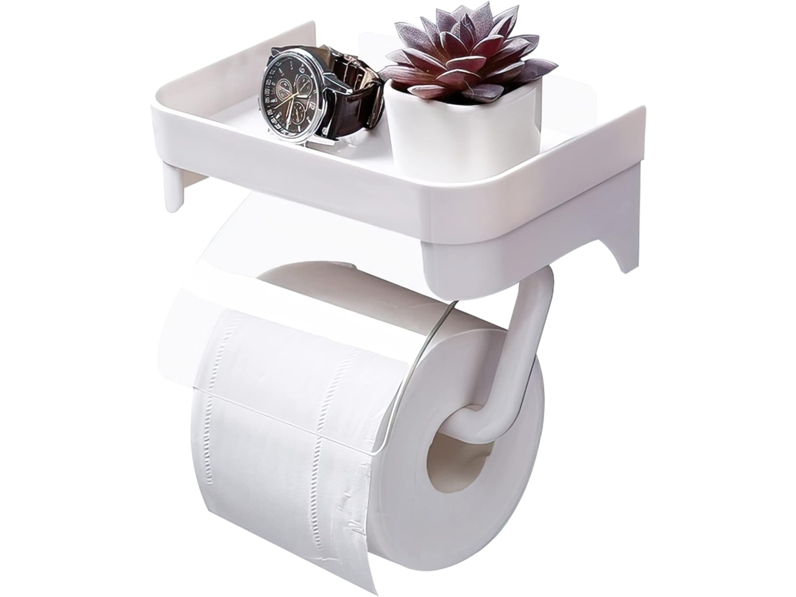 Portarrollos de papel higiénico blanco con estante, autoadhesivo de plástico, antigoteo, ligero e impermeable. Jortmrd