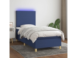 Cama Box Spring Colchón Y Luces Led Tela Azul 90x200 Cm