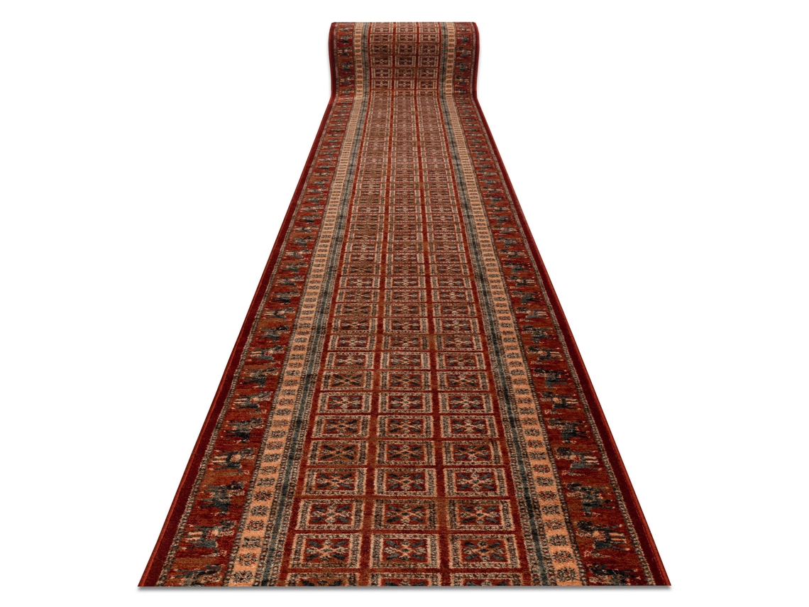 Alfombra De Pasillo Lana Kashqai 4301/300 Oriental, Marco Terracota / Verde 67cm