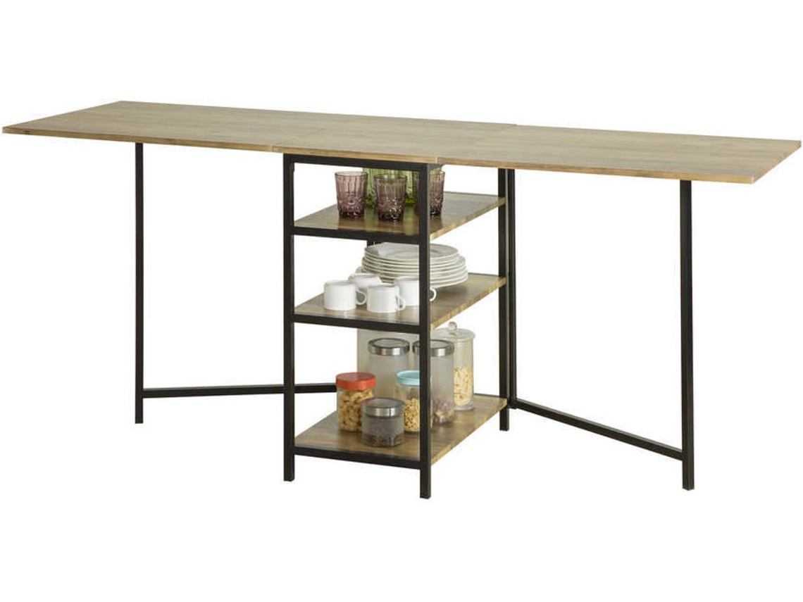 Escritorio SOBUY Plegable (Marrón, Negro - MDF, Metal - 180x60x77 cm)