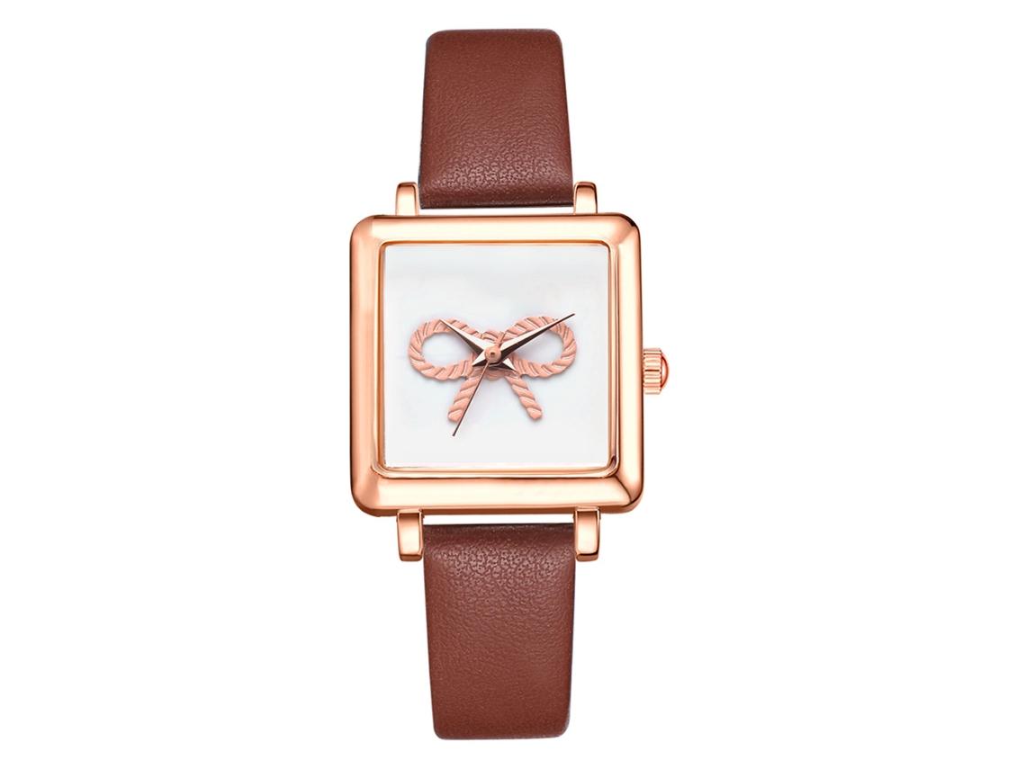 Reloj Casual Para Mujer Lvpai P713 Con Cordón De Nudo De Cinta Cuadrada, Blanco, Correa Marrón