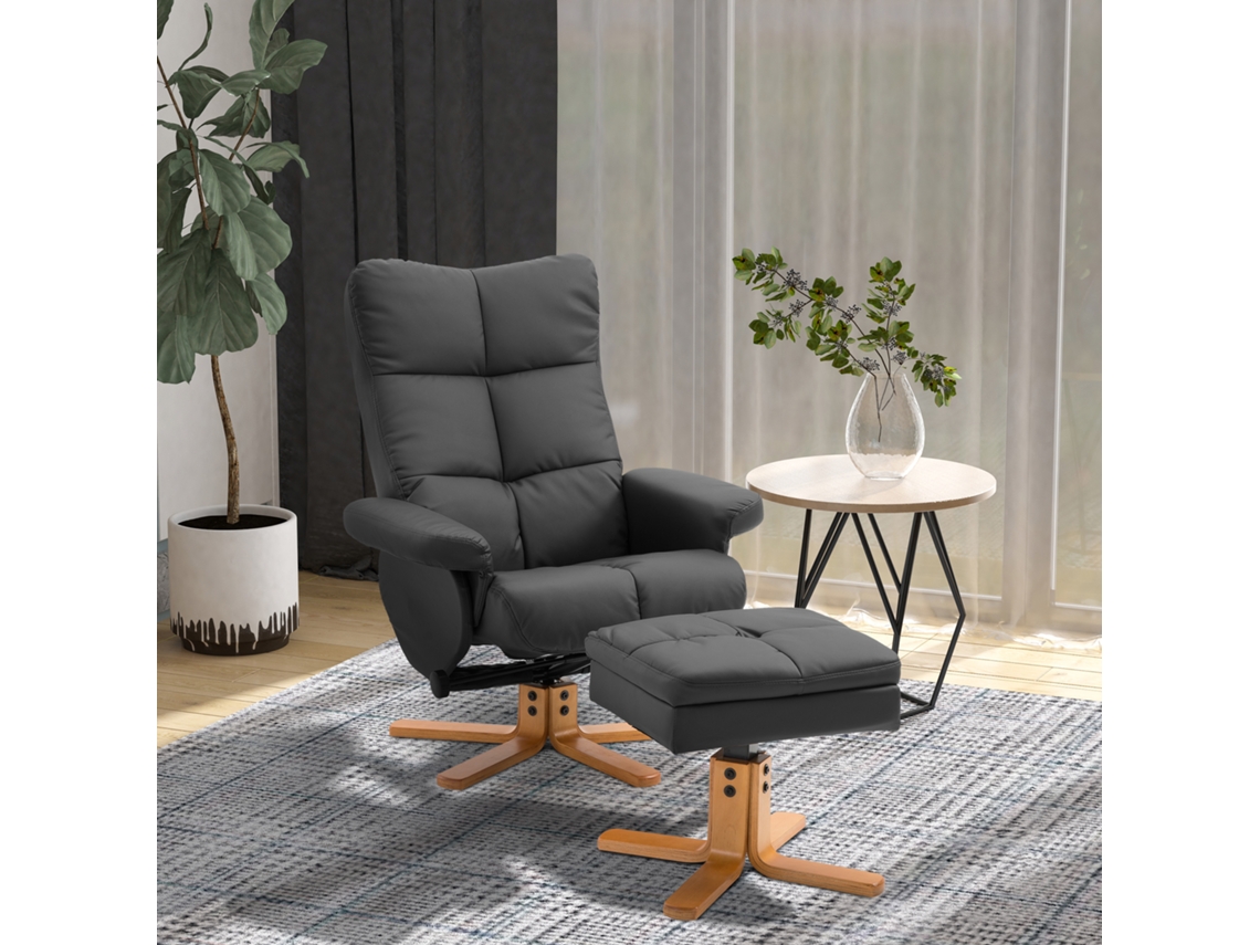 VPMKP - Sillón reclinable Homcom, modelo lounge chair con reposapiés, puff con espacio de almacenamiento, tapizado sintético, negro.