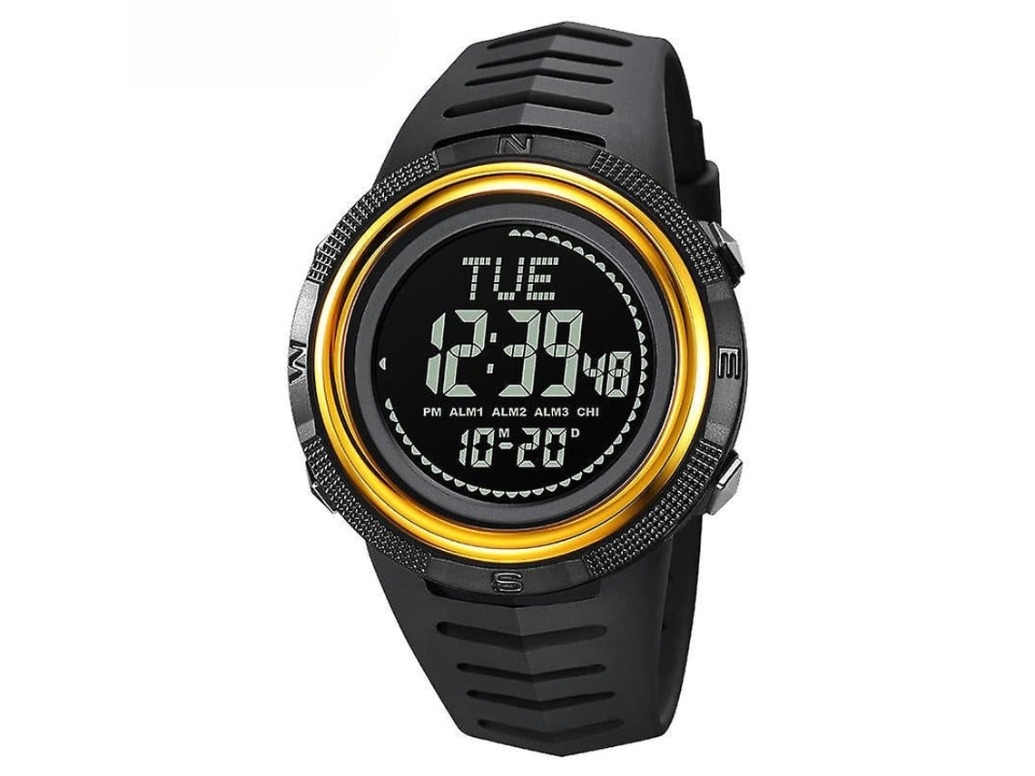 Reloj De Pulsera Led Digital Deportivo Con Alarma De Cronómetro Impermeable Y Luminoso Máquina Negra Dorada Yuysan