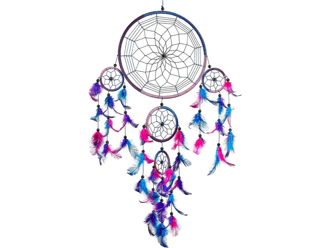 Rebe-atrapasueños Grande Azul Real Rosa Morado 22x60cm Artesanal Ético Decoración Bohemia Energía Positiva