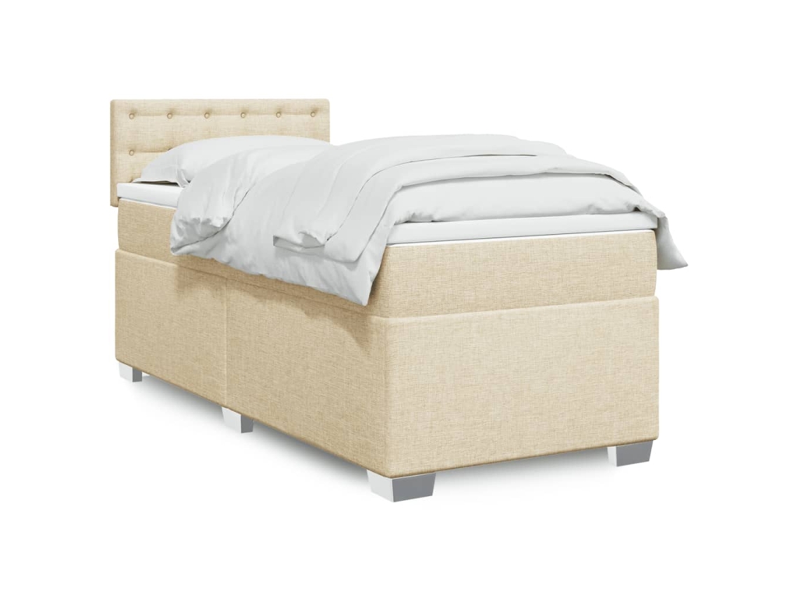 Cama Box Spring Con Colchón Tela Color Crema 80x200 Cm