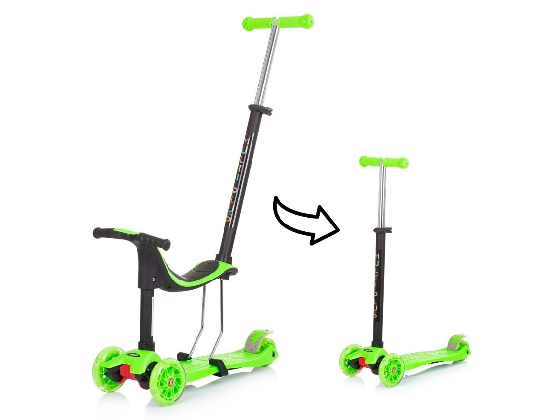 Patinete infantil 3 en 1 MULTI PLUS con asiento y mango parental green CHIPOLINO