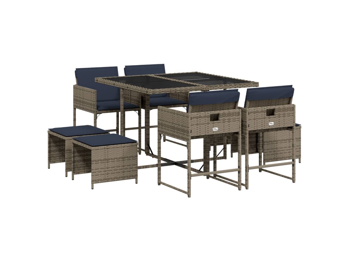 Maison Exclusive - Conjunto De Comedor De Jardín De 9 Piezas Con Cojines, Poliratán Gris