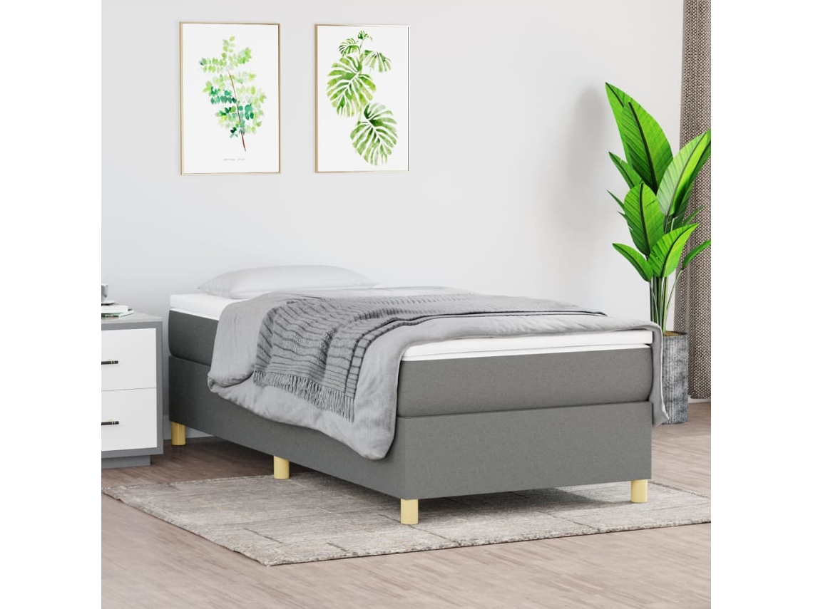 Cama Box Spring Con Colchón Tela Gris Oscuro 100x200 Cm