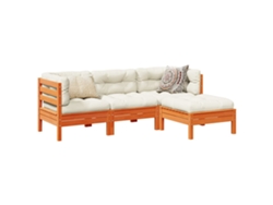 Conjunto 4pcs Sofás Jardim C/ Almofadões Pinho Maciço Castanho Mel Dkd Home Decor