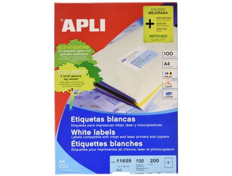 Etiquetas Para Impresora APLI 100 Hojas 175 X 135 Mm A4