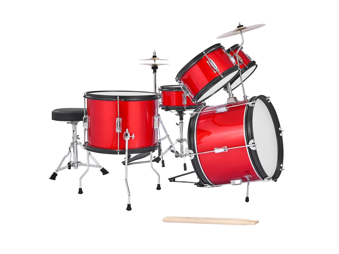 Batería infantil Succebuy, 5 piezas, 406,4 mm, para niños de 6 a 13 años, color rojo