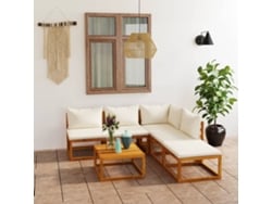 Pcs Conjunto Lounge Jardim C/ Almofadões Acácia Maciça Creme Dkd Home Decor