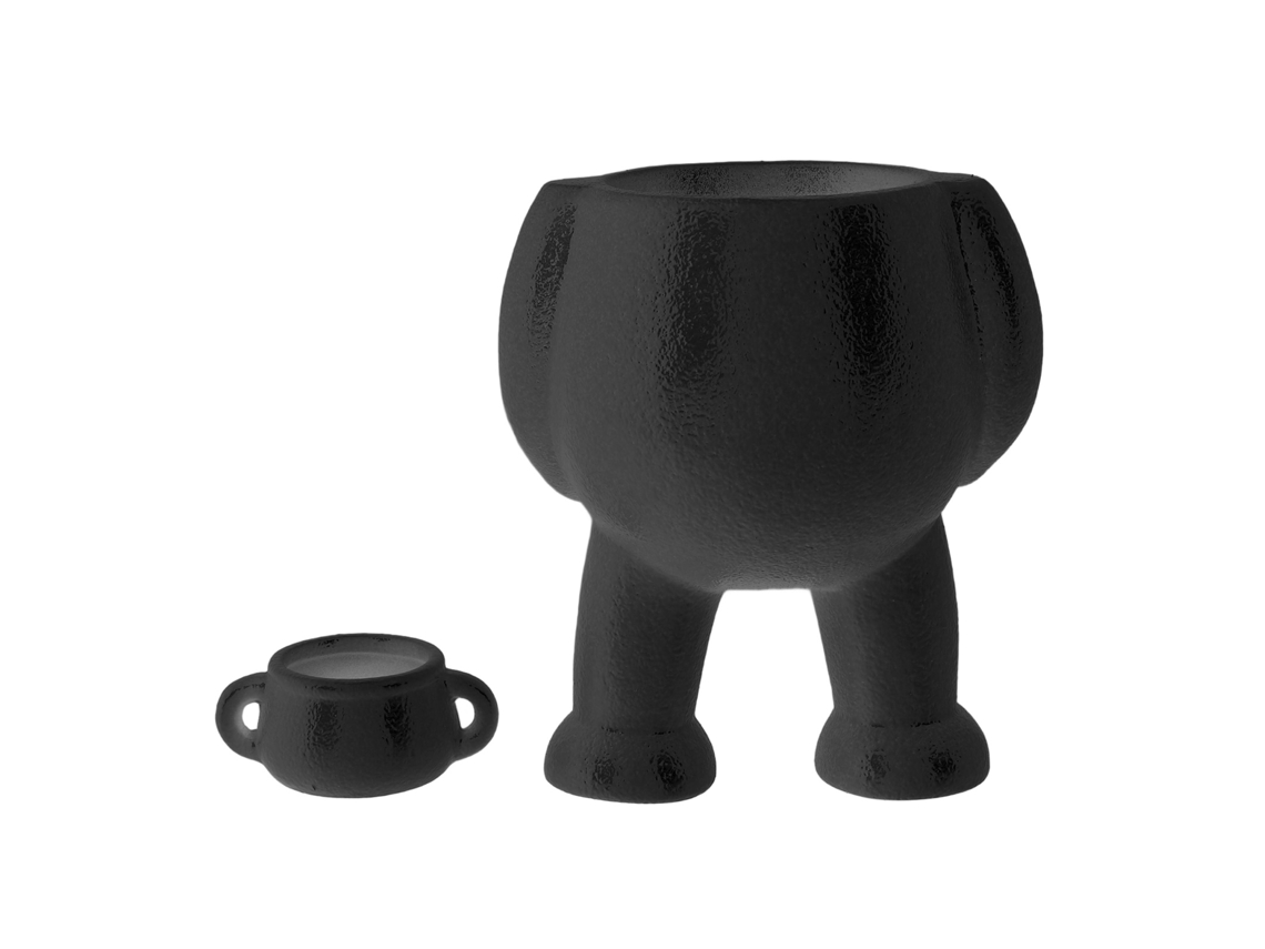 Jarrón decorativo de cerámica con un hombre sosteniendo una maceta para suculentas - Negro