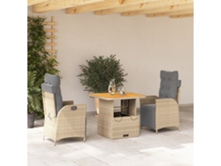 Juego de comedor de jardín de 3 piezas con cojines, mimbre sintético beige, Dkd Home Decor