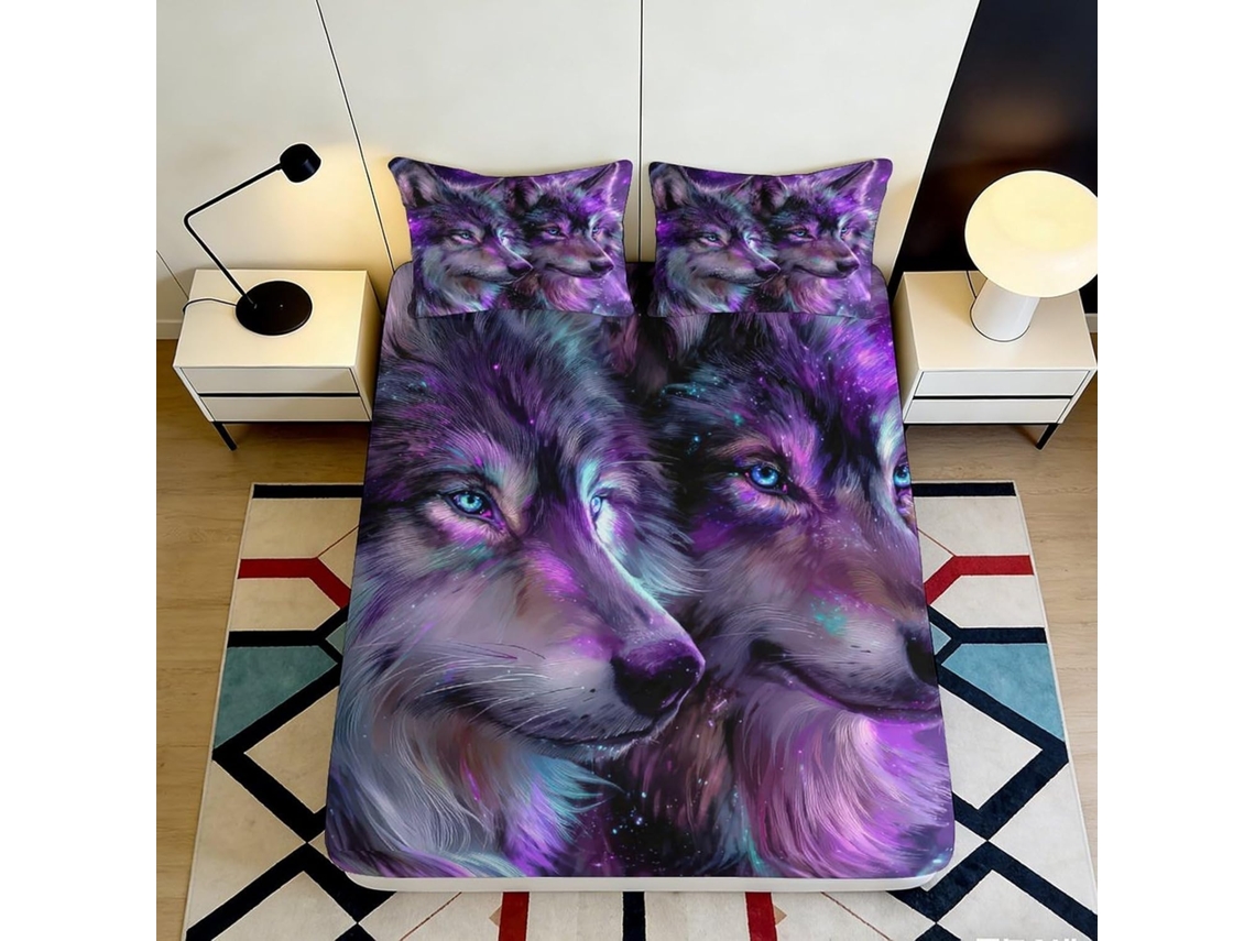 Juego de ropa de cama de microfibra Purple Wolf con funda de almohada de 200x25 cm.