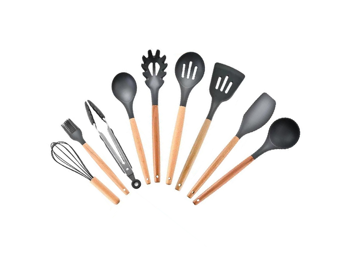 El juego de utensilios de cocina de 9 piezas JEIIBRZUI Modelo B no incluye cubo
