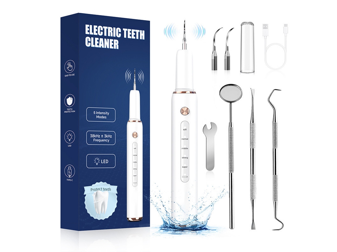Limpiador dental ultrasónico, eliminador de placa y cálculo, portátil, eléctrico, para el hogar, Ohpa T4, color blanco