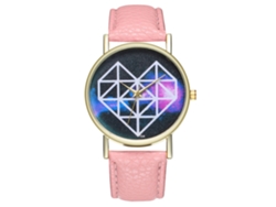 Reloj De Pareja De Cuero Pu Casual Con Dial Corazón Y Líneas Geométricas (rosa)