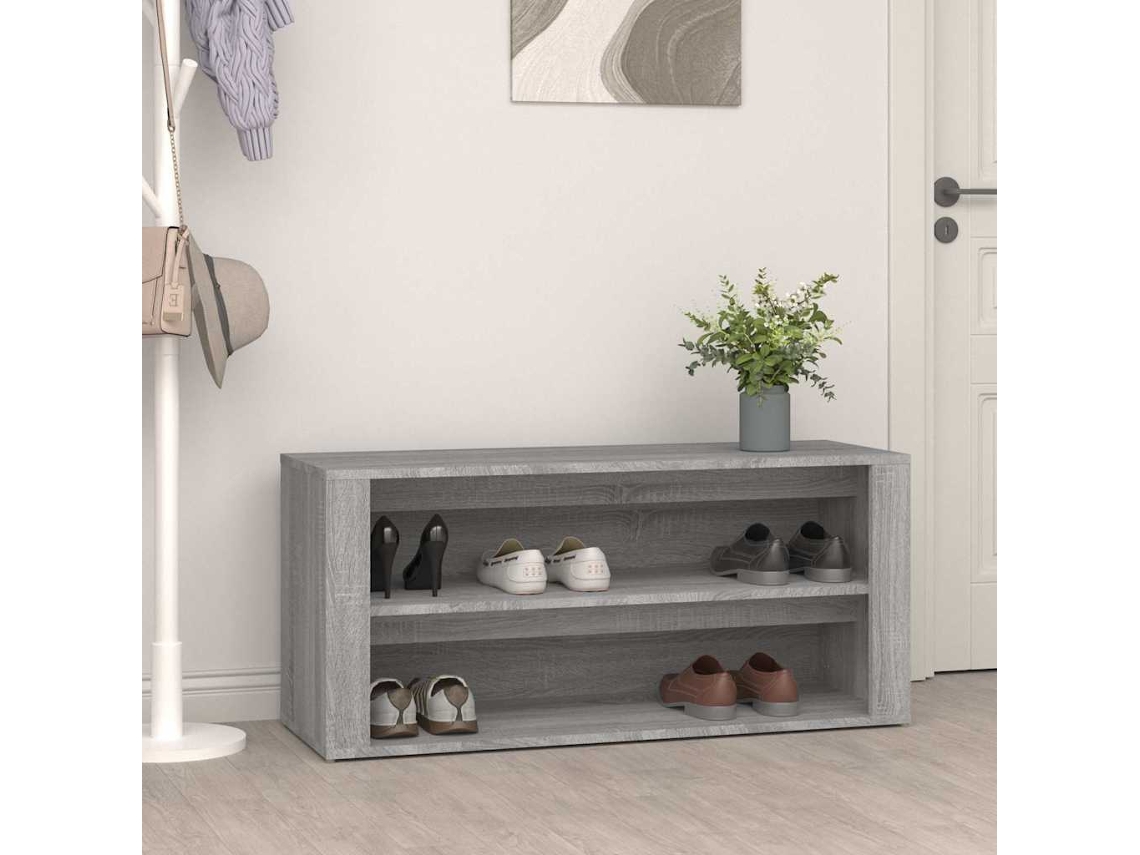 Mueble Zapatero | Armario Zapatero Madera Contrachapada Gris Hormigón 100x35x45 Cm
