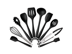 Juego de utensilios de cocina de silicona, 10 piezas, color negro.