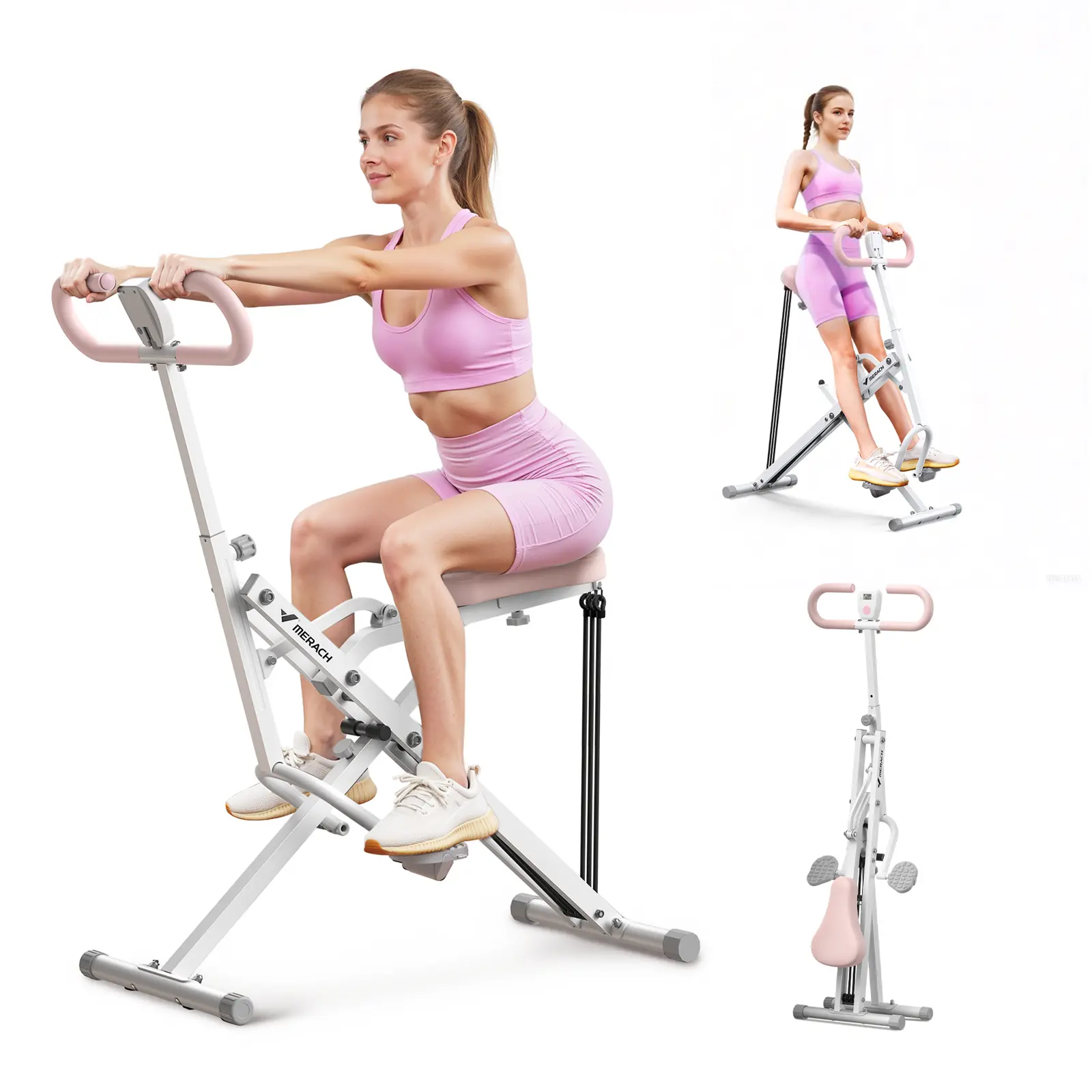 Máquina de Sentadillas y Remada MERACH, Resistencia Ajustable, Plegable, Pantalla LCD, Asas Ergonómicas, Máx. 160 kg, para Abdominales, Piernas, Espalda