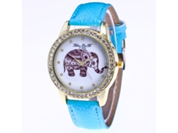 Reloj De Pulsera Para Mujer Con Correa De Pu Con Estampado De Elefante, Movimiento De Cuarzo Litchi Zhoulianfa F-375a (azul Claro)