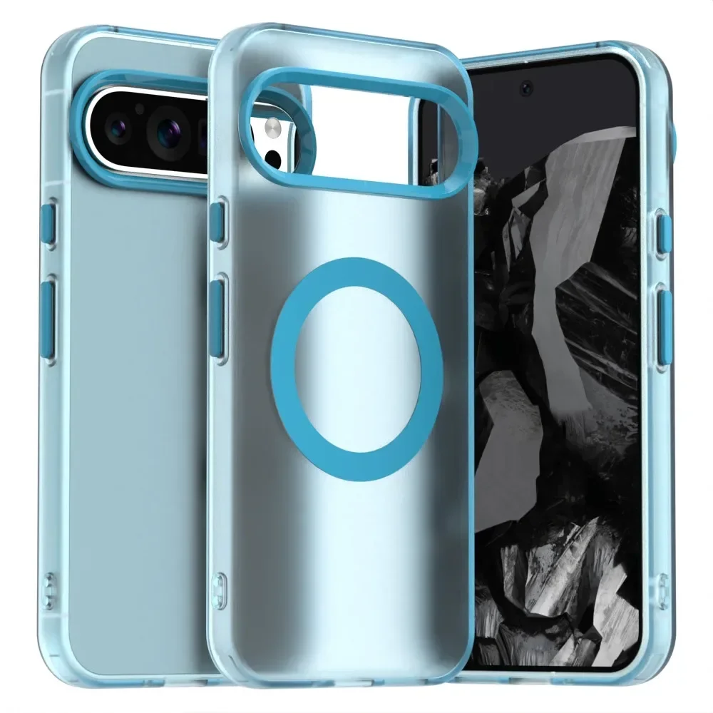 (azul, Google Pixel 10 Pro) Funda Transparente Con Acabado Esmerilado, Resistente A Los Golpes Y Con Carga Inalámbrica Magnética.