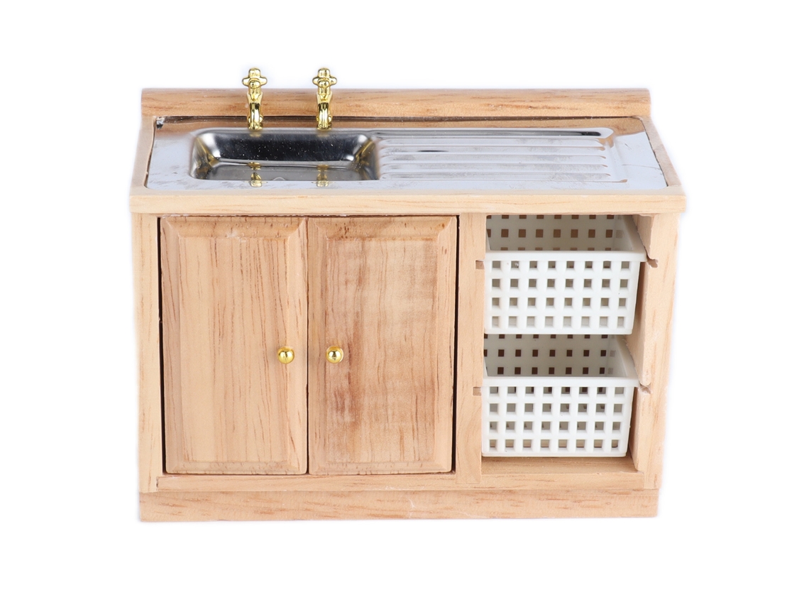 Lavabo De Roble En Miniatura Escala 1:12 Para Baño Y Cocina De Casa De Muñecas.