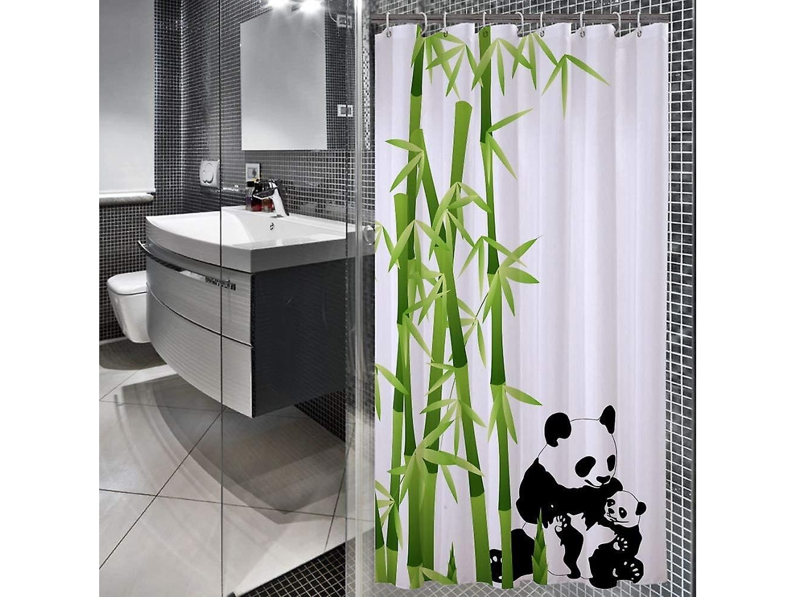 Cortina de ducha impermeable, lavable y resistente al moho con 12 ganchos, poliéster, Panda, 90 x 180 cm Jortmrd