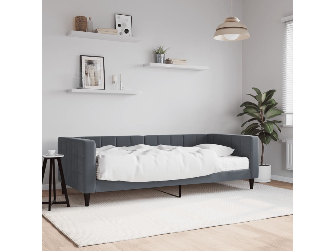 Sofá Cama Con Colchón Terciopelo Gris Oscuro 90x200 Cm