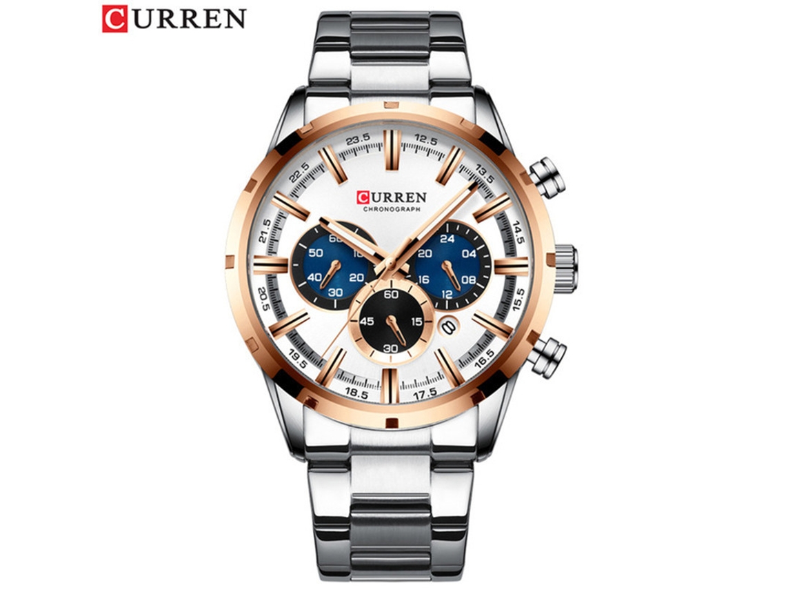 (plateado Dorado) Reloj Masculino Resistente Al Agua De Moda, Reloj Con Cinta De Acero Fluida Multifuncional Y Seis Agujas