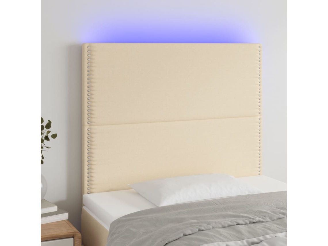Cabecero Con Luces Led Tela Crema 90x5x118/128 Cm
