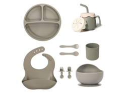 Juego De Vajilla Infantil De 10 Piezas, Plato De Silicona Con Ventosa. Verde Militar Czhhmart