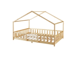 Cama de criança Treviolo em forma de casa de pinho 120x200 cm - Pinho natural [EN.CASA]