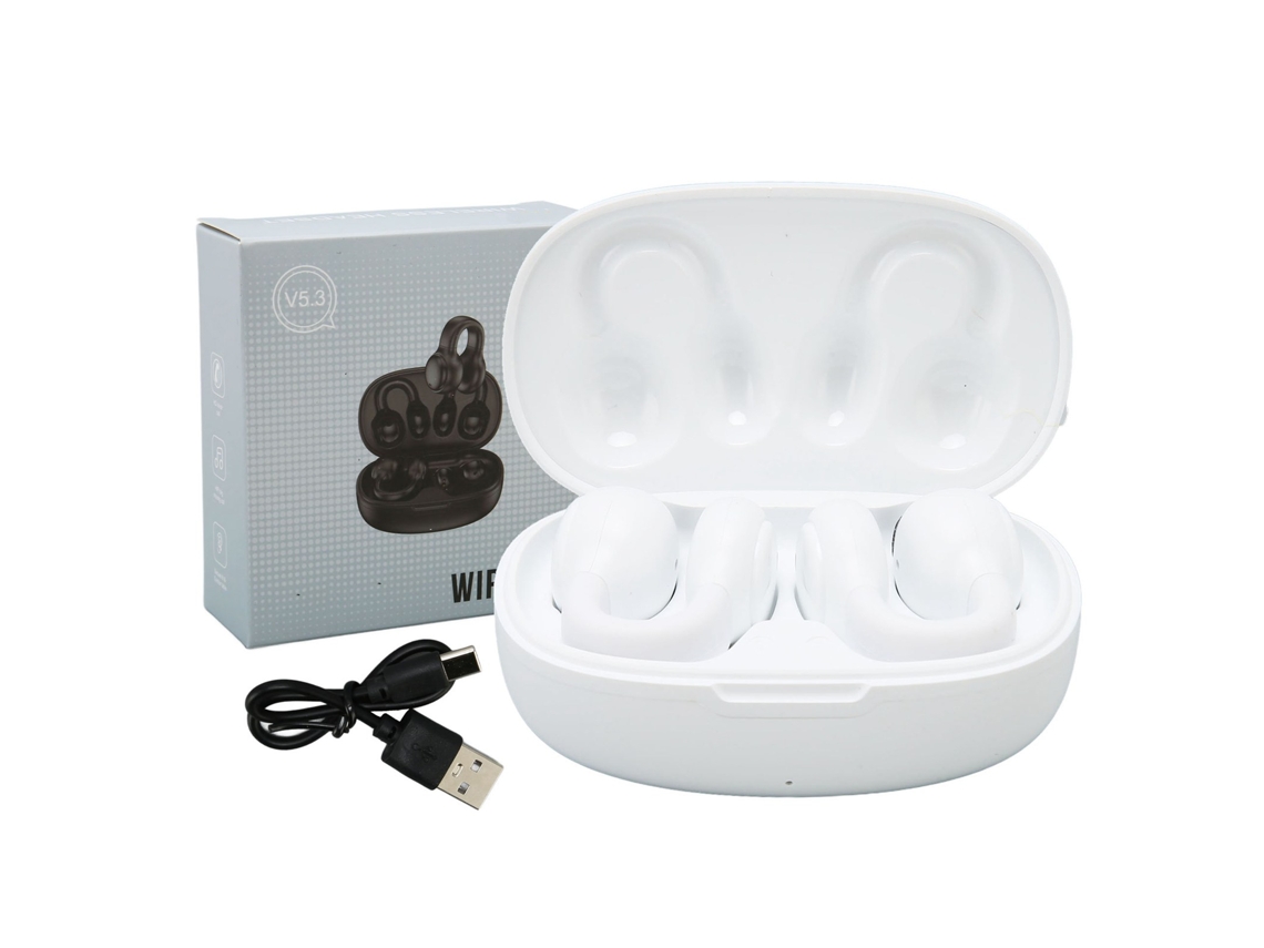 Fones De Ouvido Sem Fio Bluetooth 5.3 Com Cancelamento De Ruído E Gancho Para Ouvido Para Esportes Branco