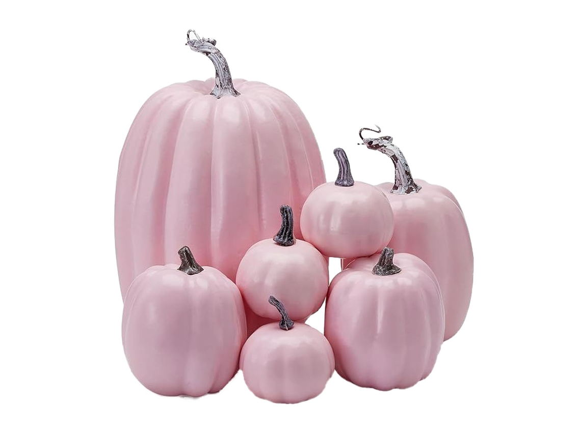 Calabazas De Espuma Simulada Con Pintura Brillante, Ligeras, Reutilizables, Decoración Rosa