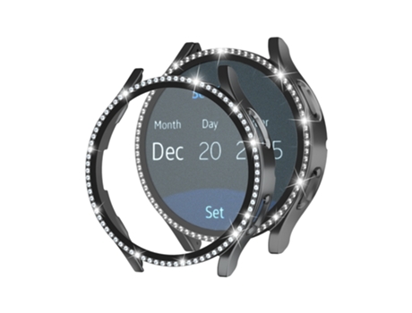 Caja de reloj galvanizada con diamantes de una hilera para Samsung Galaxy Watch4 Classic de 46 mm (negro)