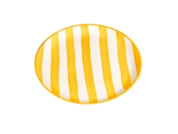 Juego de 2 platos llanos de cerámica con rayas artesanales, 28 cm, fabricados en Italia, diseño moderno en color amarillo para una mesa muy elegante.